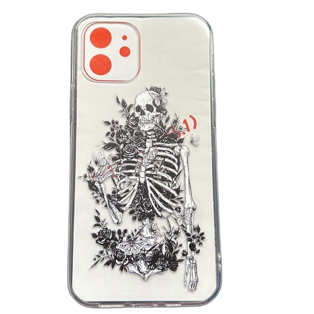 New SheinX Skull & Floral Pattern Apple iPhone 12/12 Pro Cell Phone Case TE2